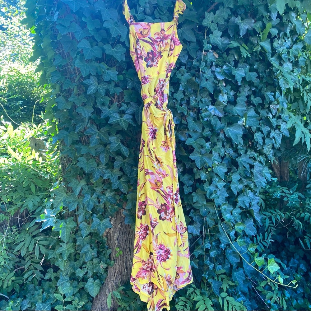 Yellow hot pink Floral Print Dress Maxi ❤️ Gorgeous date dress spring summer